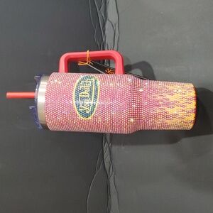 Von Dutch Rhinestone‎ red blinged out flaming insulated 40oz tumbler with straw